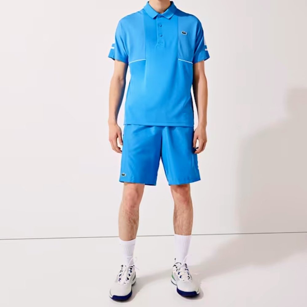 Lacoste Sport Men's Shorts Large 5 Blue Printed Side Bands Sustainable GH0876NWT - Picture 3 of 9